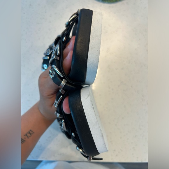 AGL Sandals Black Leather Flatform Buckle Slingback Adjustable Size 37 - Picture 6 of 9